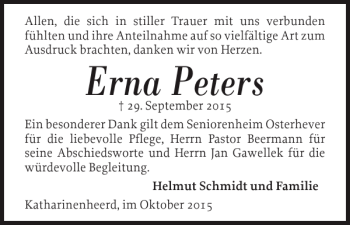 Traueranzeige von Erna Peters von Husumer Nachrichten