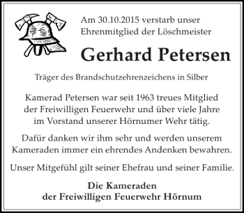 Traueranzeige von Gerhard Petersen von Sylter Rundschau