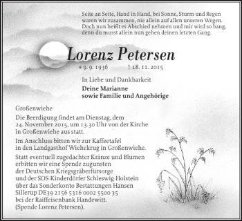Traueranzeige von Lorenz Petersen von Flensburger Tageblatt