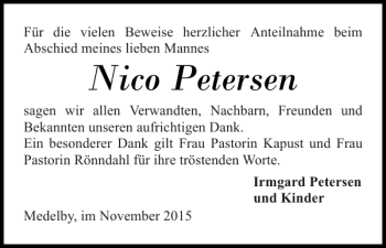 Traueranzeige von Nico Petersen von Flensburger Tageblatt