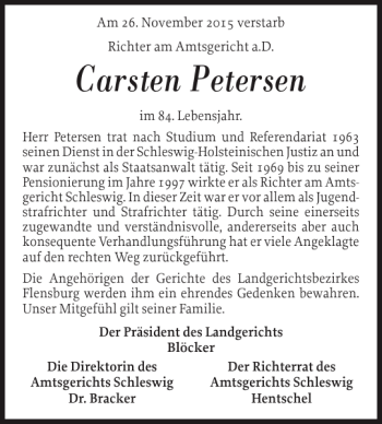 Traueranzeige von Carsten Petersen von Schleswiger Nachrichten