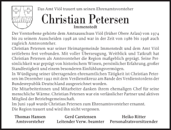 Traueranzeige von Christian Petersen von Husumer Nachrichten