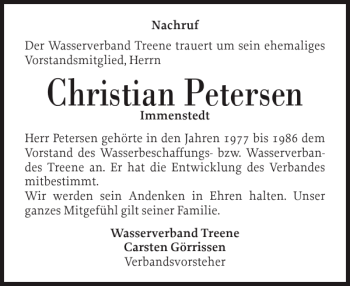 Traueranzeige von Christian Petersen von Husumer Nachrichten