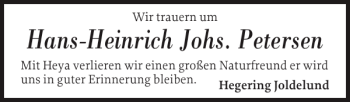 Traueranzeige von Hans-Heinrich Johs. Petersen von Husumer Nachrichten