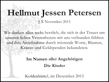 Traueranzeige von Hellmut Jessen Petersen von Husumer Nachrichten