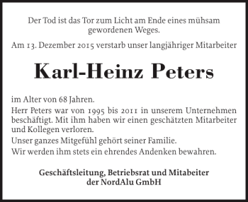 Traueranzeige von Karl-Heinz Peters von Holsteinischer Courier