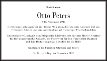 Traueranzeige von Otto Peters von Husumer Nachrichten