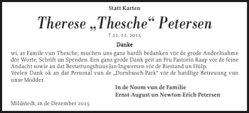 Traueranzeige von Therese Thesche Petersen von Husumer Nachrichten