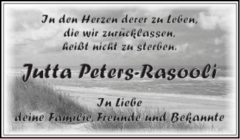 Traueranzeige von Jutta Peters-Rasooli von Nordfriesland Tageblatt
