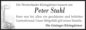 Traueranzeige von Peter Stahl von Sylter Rundschau