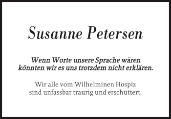 Traueranzeige von Susanne Petersen von Nordfriesland Tageblatt