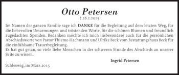 Traueranzeige von Otto Petersen von Schleswiger Nachrichten