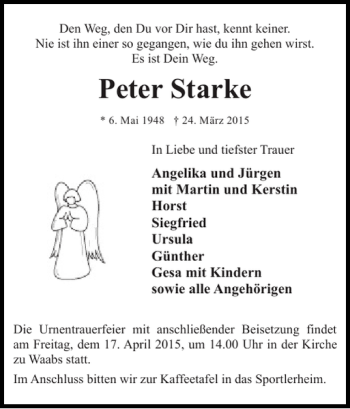 Traueranzeige von Peter Starke von Eckernförder Zeitung