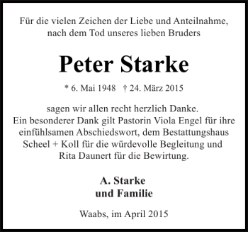Traueranzeige von Peter Starke von Eckernförder Zeitung