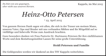 Traueranzeige von Heinz-Otto Petersen von Schlei-Bote