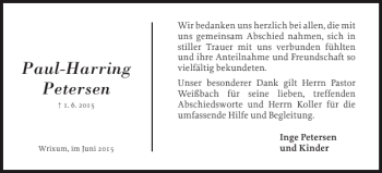 Traueranzeige von Paul-Harring Petersen von Husumer Nachrichten