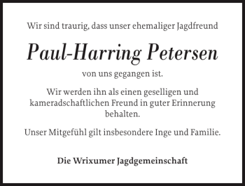 Traueranzeige von Paul-Harring Petersen von Der Insel-Bote