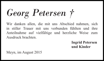 Traueranzeige von Georg Petersen von Flensburger Tageblatt