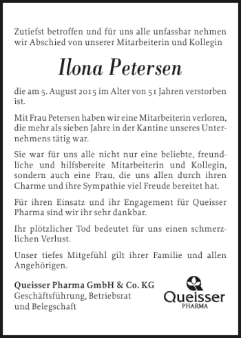 Traueranzeige von Ilona Petersen von Flensburger Tageblatt