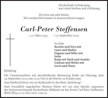 Traueranzeige von Carl-Peter Steffensen von Flensburger Tageblatt
