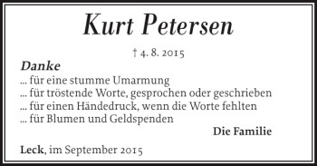 Traueranzeige von Kurt Petersen von Nordfriesland Tageblatt