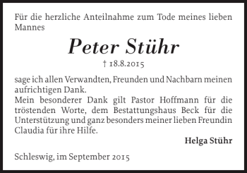 Traueranzeige von Peter Stühr von Schleswiger Nachrichten