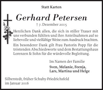 Traueranzeige von Gerhard Petersen von Schleswiger Nachrichten