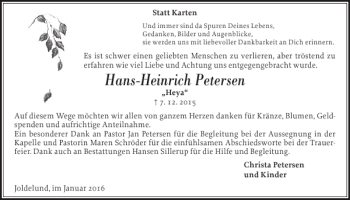 Traueranzeige von Hans-Heinrich Petersen von Flensburger Tageblatt