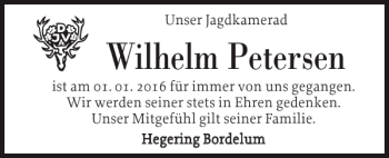 Traueranzeige von Wilhelm Petersen von Husumer Nachrichten
