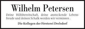 Traueranzeige von Wilhelm Petersen von Husumer Nachrichten