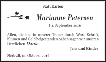 Traueranzeige von Marianne Petersen von Nordfriesland Tageblatt