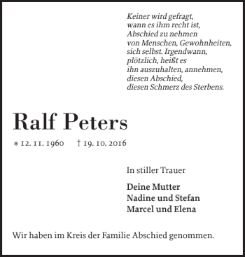 Traueranzeige von Ralf Peters von Elmshorner Nachrichten
