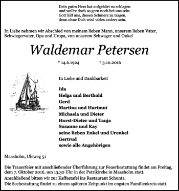 Traueranzeige von Waldemar Petersen von Schlei-Bote