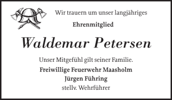 Traueranzeige von Waldemar Petersen von Schlei-Bote