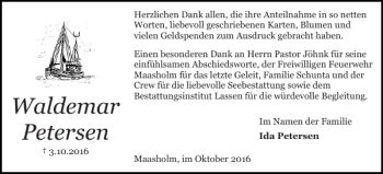 Traueranzeige von Waldemar Petersen von Schlei-Bote