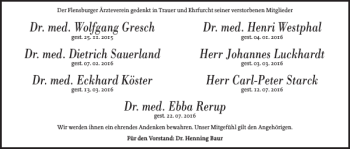 Traueranzeige von Flensburger Ärzteverein von Flensburger Tageblatt