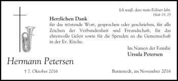 Traueranzeige von Hermann Petersen von Elmshorner Nachrichten