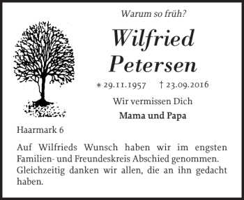 Traueranzeige von Wilfried Petersen von Schlei-Bote