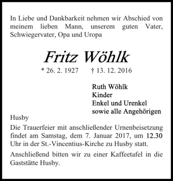 Traueranzeige von Husby  von Flensburger Tageblatt