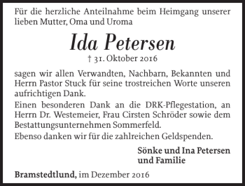 Traueranzeige von Ida Petersen von Nordfriesland Tageblatt