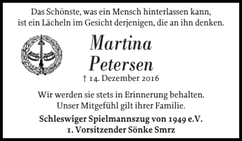 Traueranzeige von Martina Petersen von Schleswiger Nachrichten