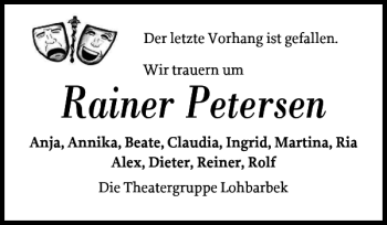 Traueranzeige von Rainer Petersen von Norddeutsche Rundschau