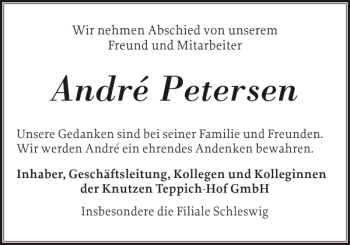 Traueranzeige von André Petersen von Schleswiger Nachrichten
