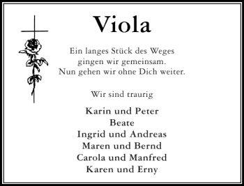 Traueranzeige von Viola  von Stormarner Tageblatt