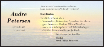 Traueranzeige von Andre Petersen von Schlei-Bote