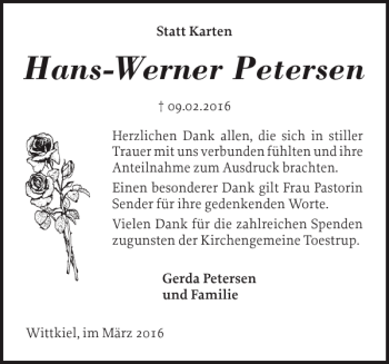 Traueranzeige von Hans-Werner Petersen von Schlei-Bote