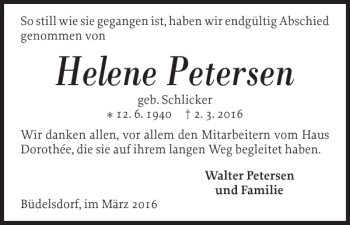 Traueranzeige von Helene Petersen von Landeszeitung