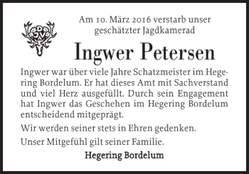 Traueranzeige von Ingwer Petersen von Husumer Nachrichten