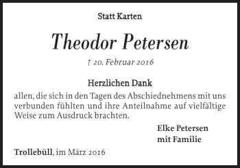 Traueranzeige von Theodor Petersen von Nordfriesland Tageblatt