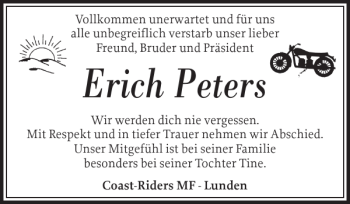 Traueranzeige von Erich Peters von Husumer Nachrichten